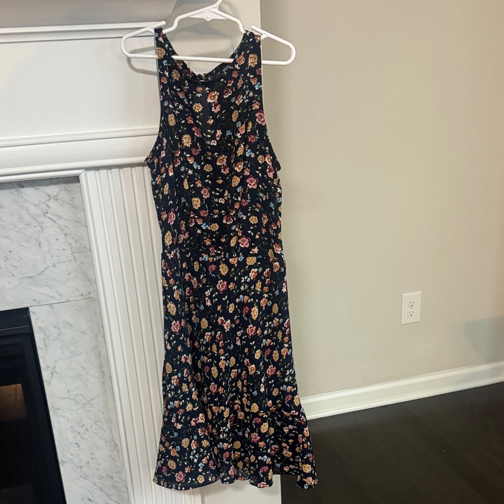 J. Crew Black Floral Midi Dress with Pink and Yellow Flowers